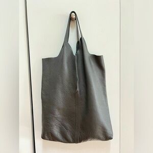 Made in Italy Pebble Leather Charcoal Shopper Bag